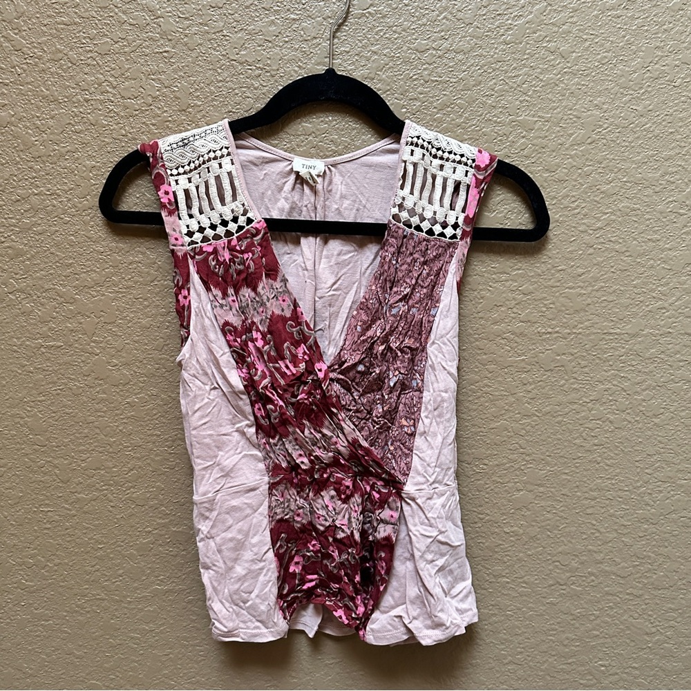 Anthropologie Tiny  Floral Pink and Burgundy Tank Top